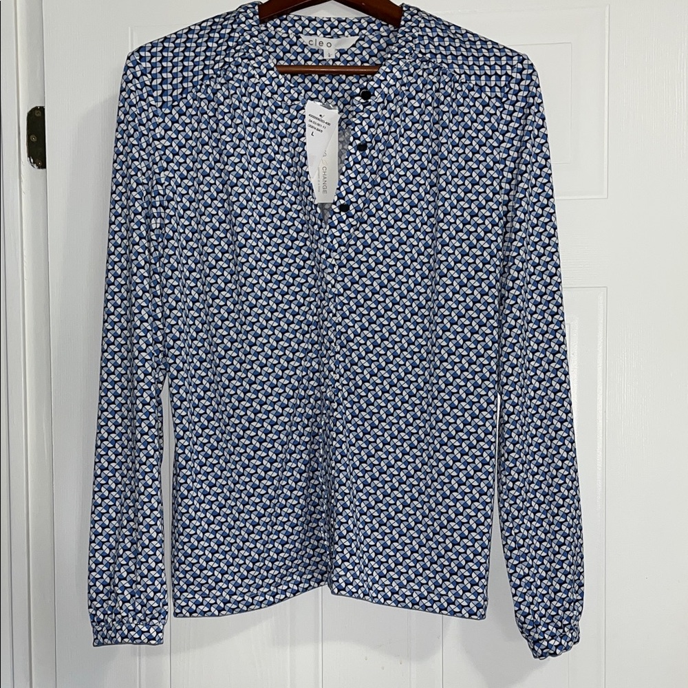 Cleo Blue and White Patterned Blouse